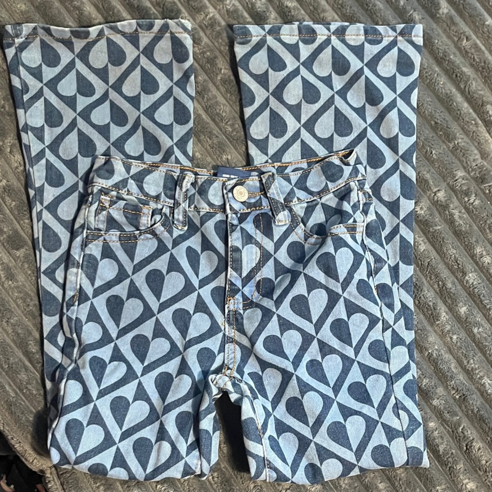 Soho Blue Heart Pattern Kids Jeans Flare Sz 7